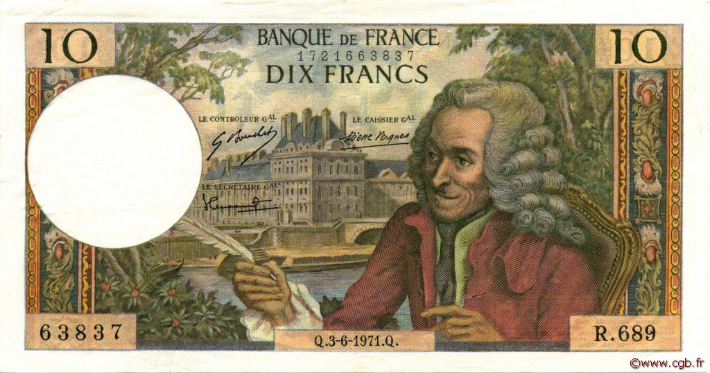 10 Francs VOLTAIRE FRANCIA  1971 F.62.50 q.SPL