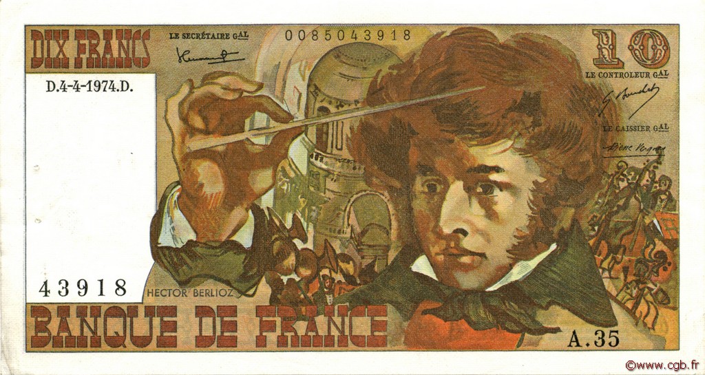 10 Francs BERLIOZ FRANCIA  1974 F.63.04 EBC+