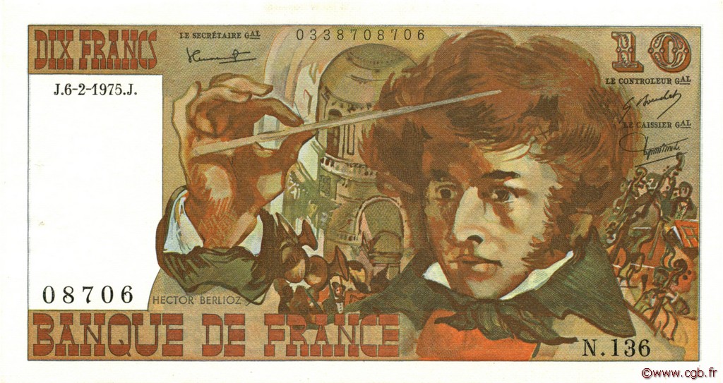 10 Francs BERLIOZ FRANCIA  1975 F.63.08 SC