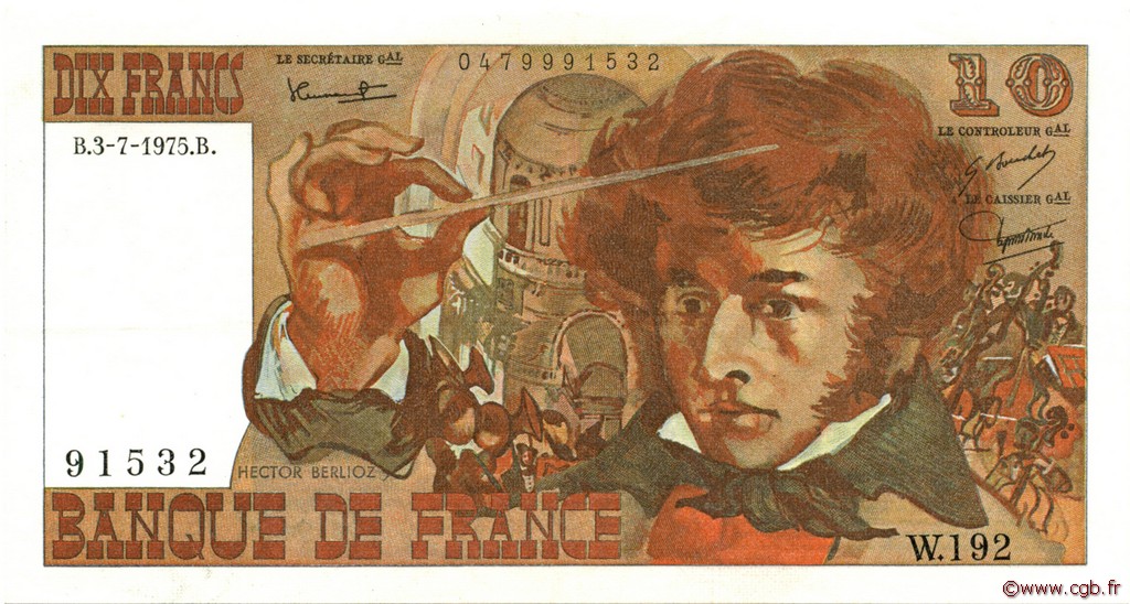10 Francs BERLIOZ FRANKREICH  1975 F.63.11 VZ