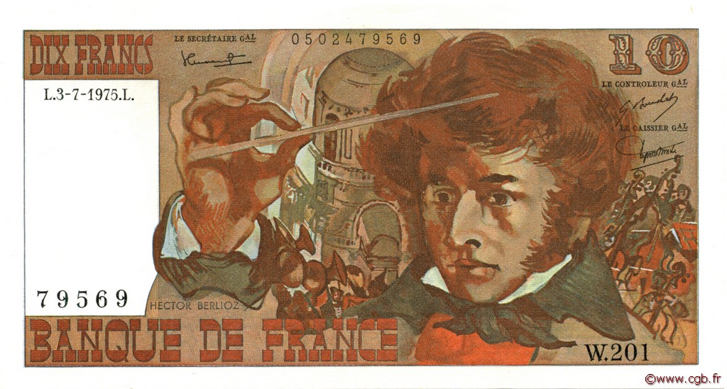 10 Francs BERLIOZ FRANCE  1975 F.63.11 AU-