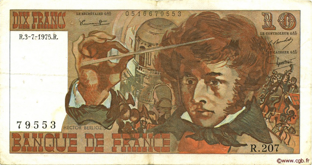 10 Francs BERLIOZ FRANKREICH  1975 F.63.11 SS