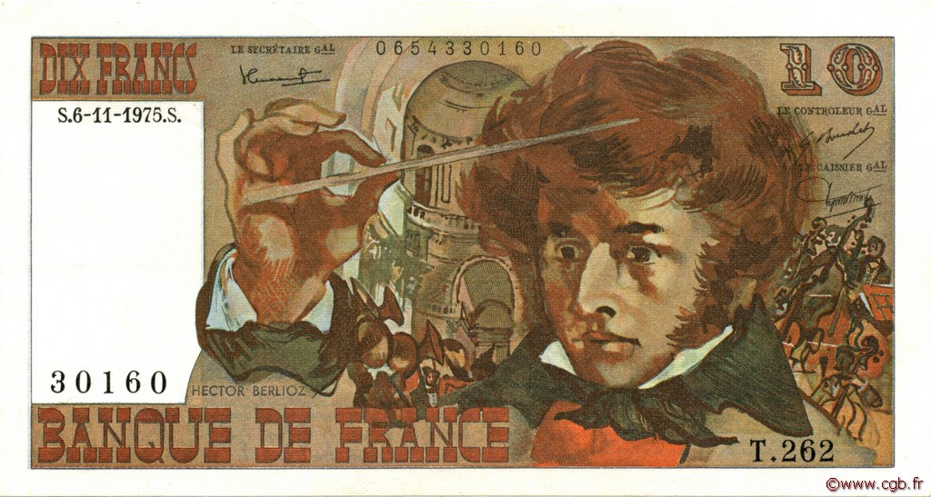 10 Francs BERLIOZ FRANCE  1975 F.63.14 XF-