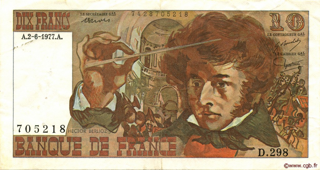 10 Francs BERLIOZ FRANCIA  1977 F.63.22 BB