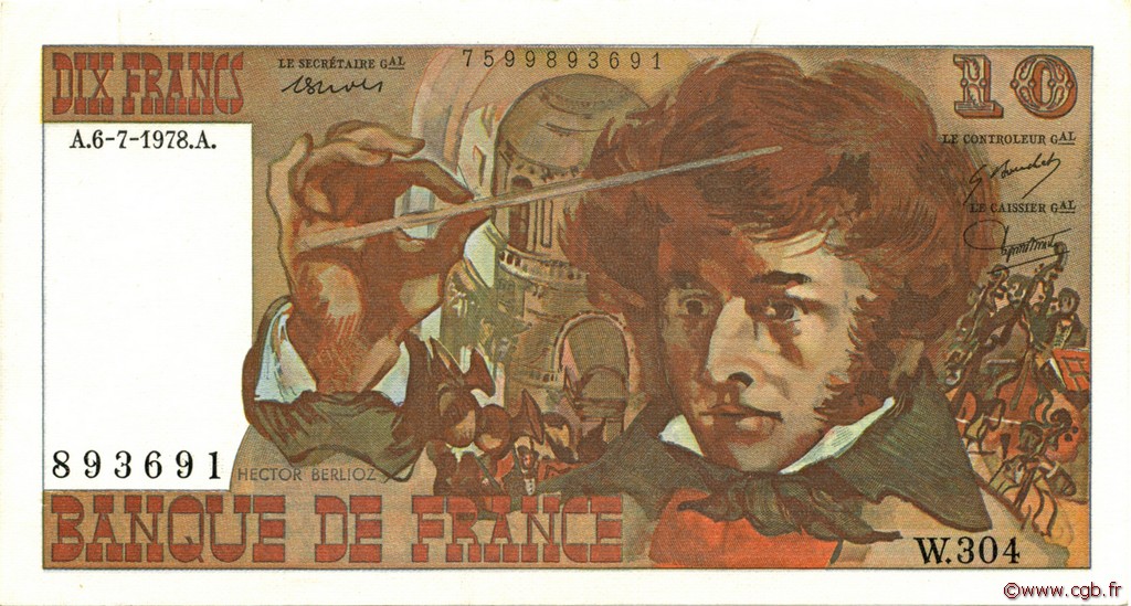 10 Francs BERLIOZ FRANCE  1978 F.63.24 XF