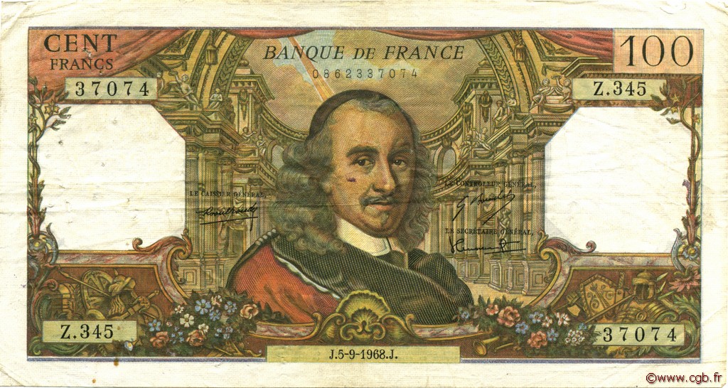 100 Francs CORNEILLE FRANCIA  1968 F.65.23 BC