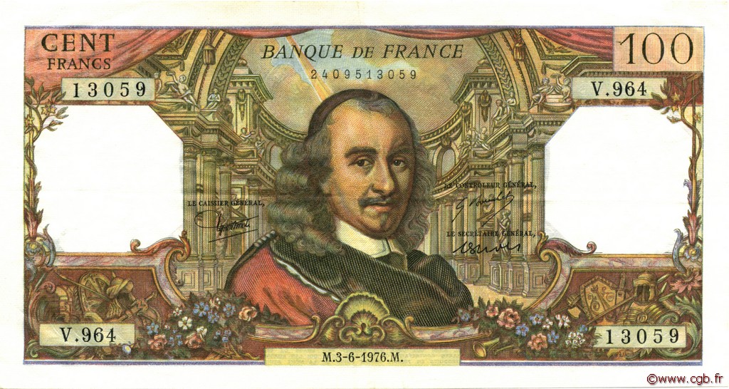 100 Francs CORNEILLE FRANCIA  1976 F.65.53 EBC