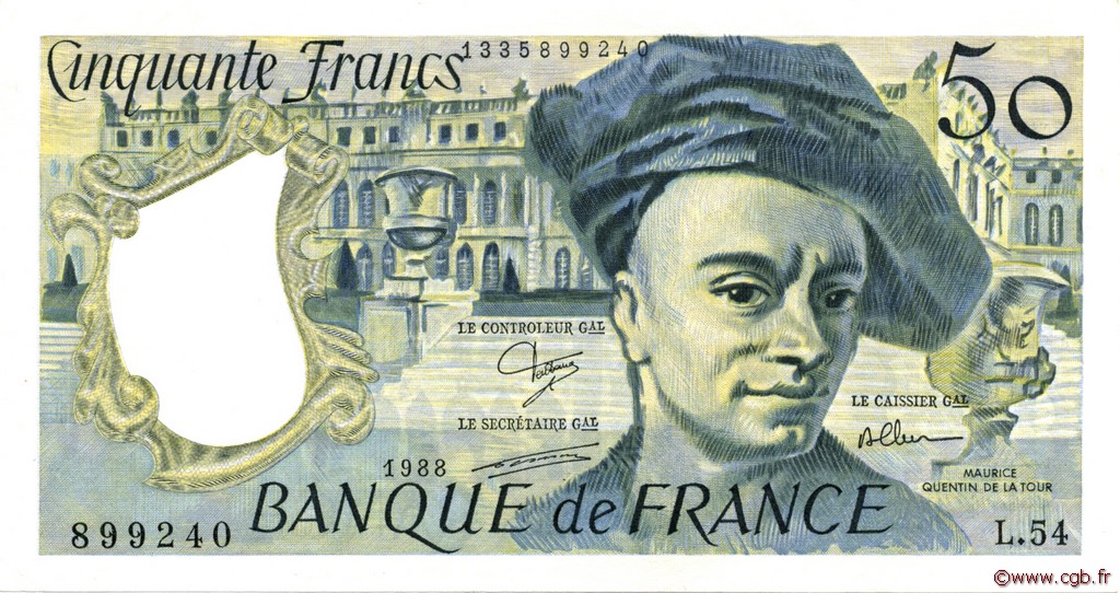 50 Francs QUENTIN DE LA TOUR FRANCE  1988 F.67.14 AU-