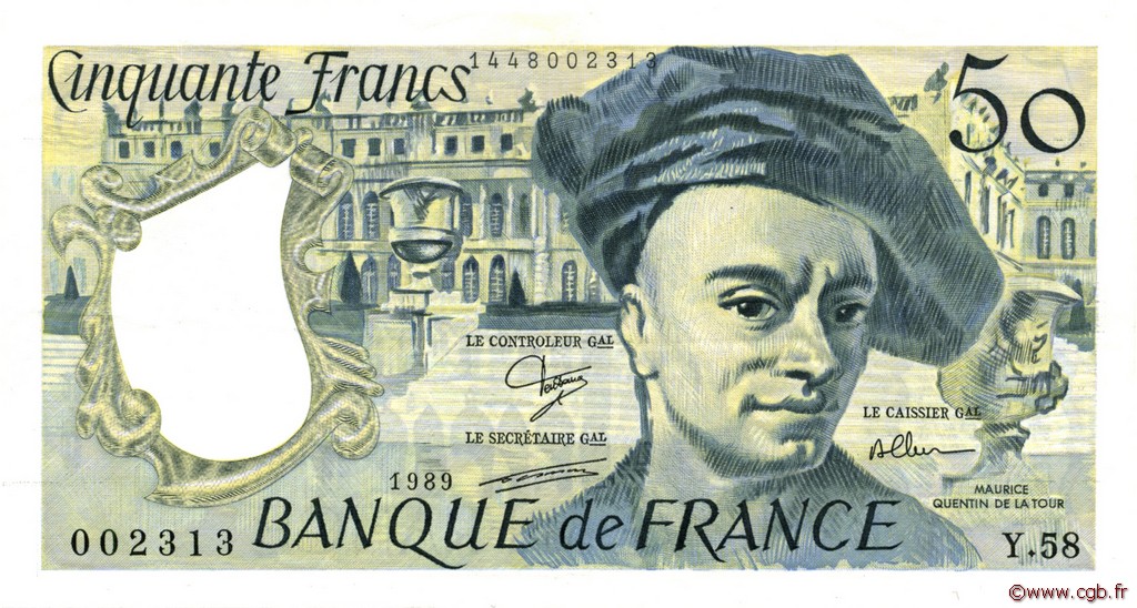 50 Francs QUENTIN DE LA TOUR FRANCE  1989 F.67.15 XF