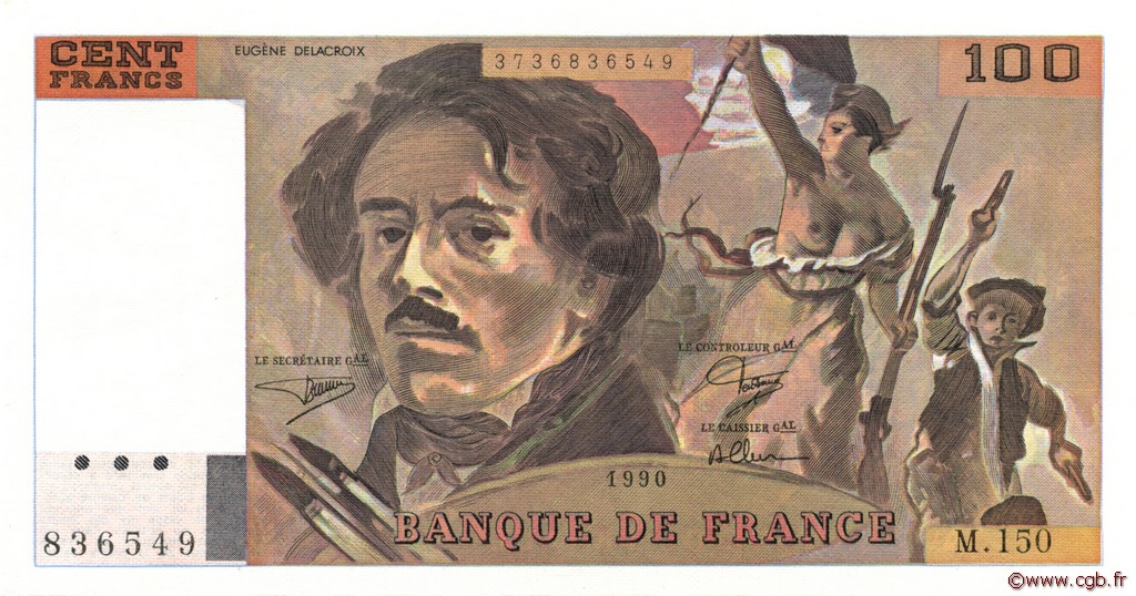 100 Francs DELACROIX imprimé en continu FRANCIA  1990 F.69bis.02a FDC