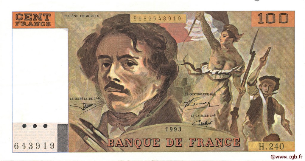 100 Francs DELACROIX imprimé en continu FRANCIA  1993 F.69bis.08 EBC