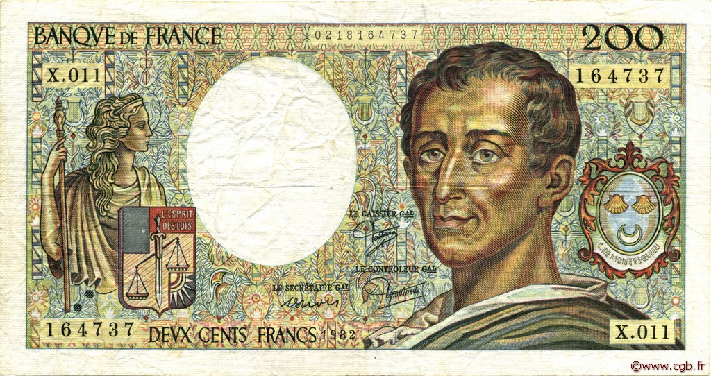 200 Francs MONTESQUIEU FRANCE 1982 F.70.02 B53_0832 Billets