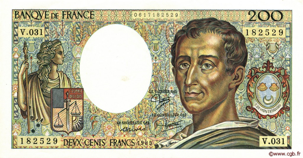 200 Francs MONTESQUIEU FRANCIA  1985 F.70.05 EBC