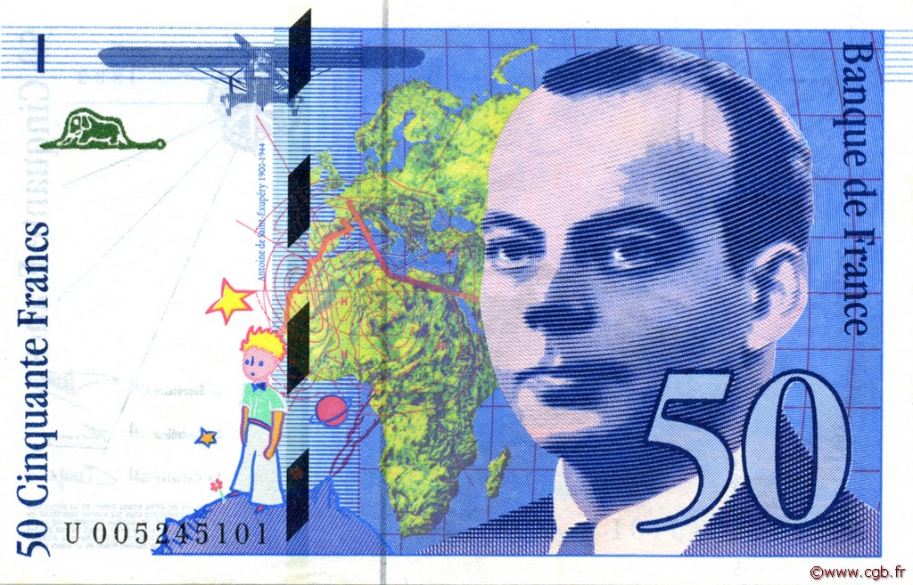 50 Francs SAINT-EXUPÉRY FRANCE  1993 F.72.02 XF+