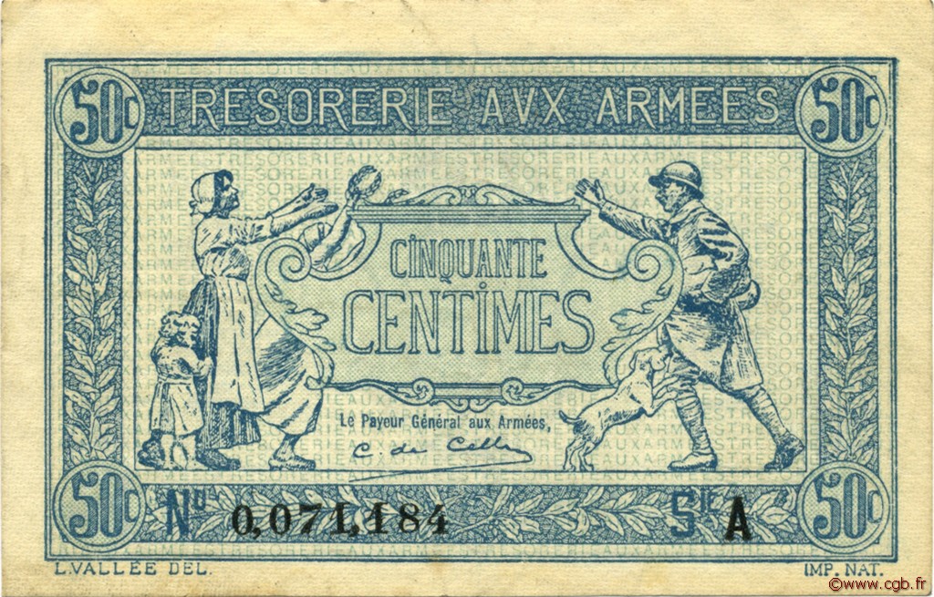 50 Centimes TRÉSORERIE AUX ARMÉES 1917 FRANCIA  1917 VF.01.01 SPL