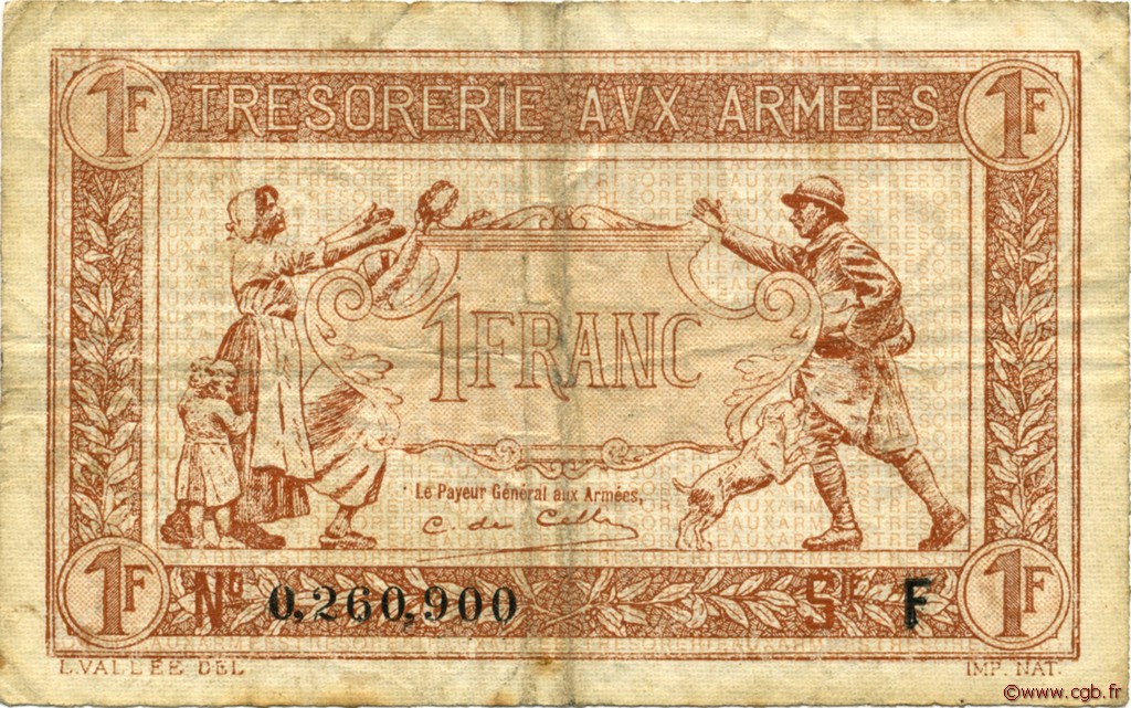 1 Franc TRÉSORERIE AUX ARMÉES 1917 FRANCE  1917 VF.03.06 F