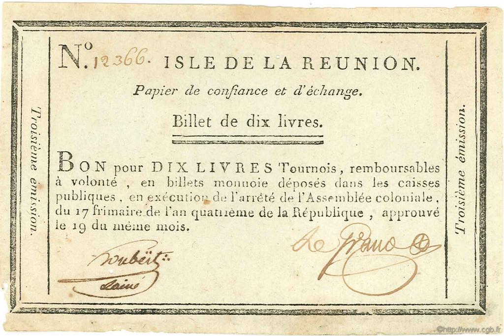 10 Livres REUNION ISLAND  1795 P.A11 VF+