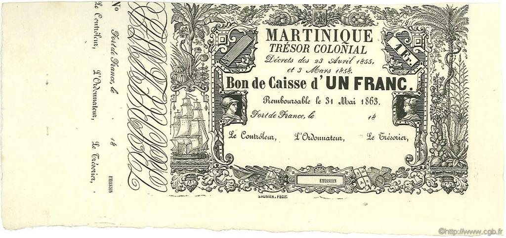 1 Franc Non émis MARTINIQUE  1859 P.A02 SPL