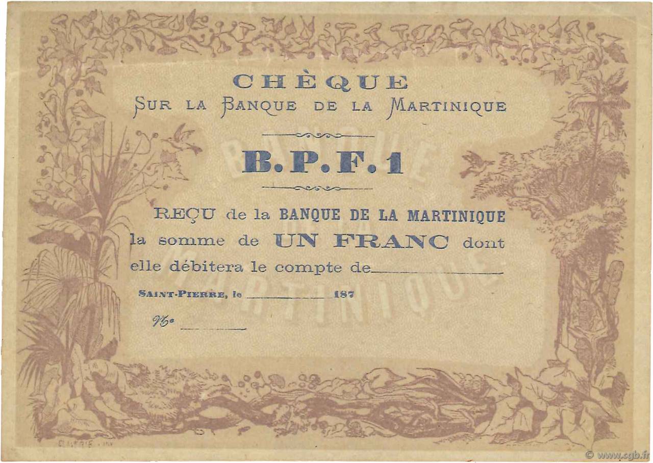 1 Franc Non émis MARTINIQUE  1870 P.05A EBC