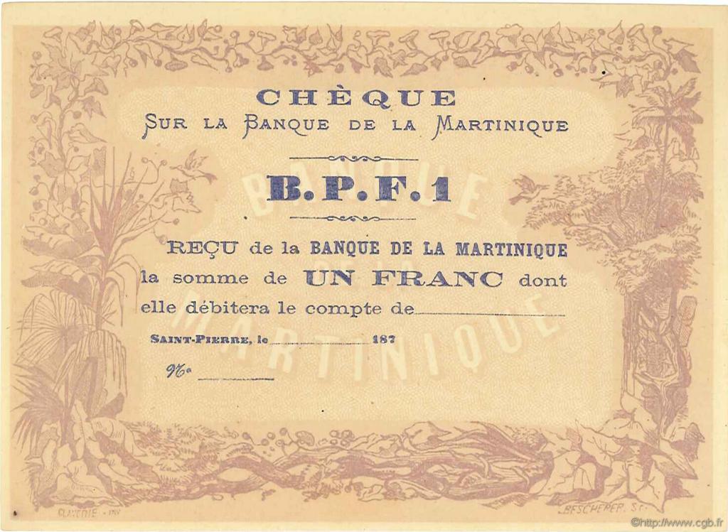 1 Franc Non émis MARTINIQUE  1870 P.05A FDC