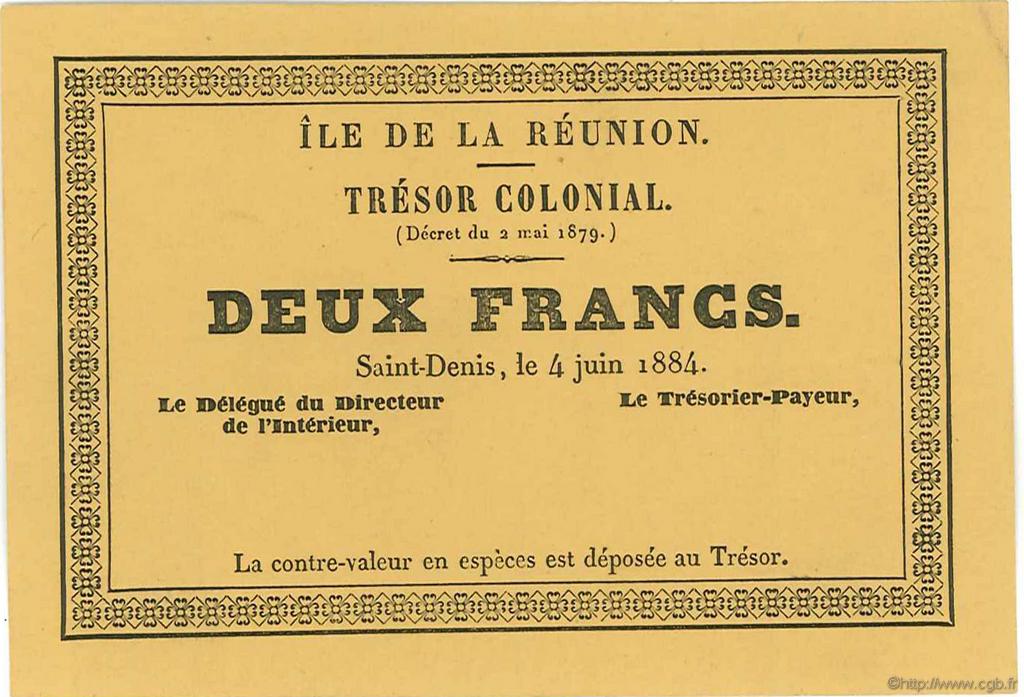 2 Francs Non émis REUNION INSEL  1884 P.07 fST+