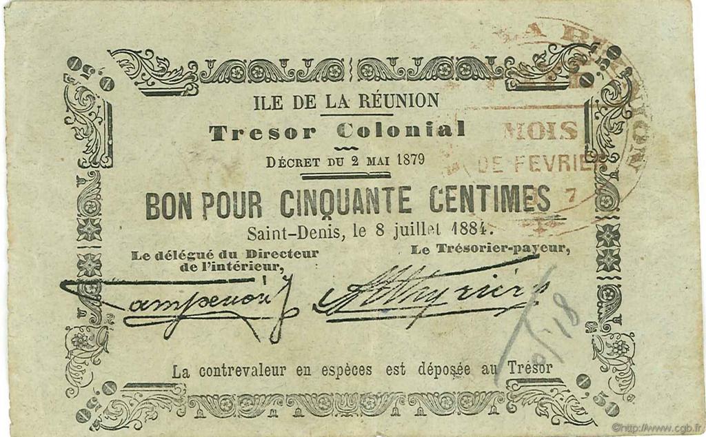 50 Centimes REUNION  1884 P.01 VF