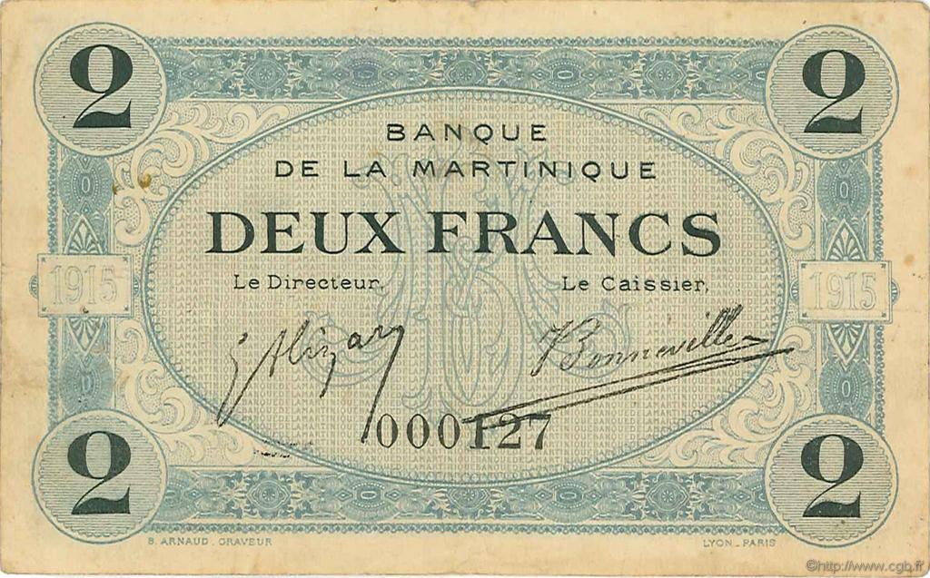 2 Francs MARTINIQUE  1915 P.11 BC+