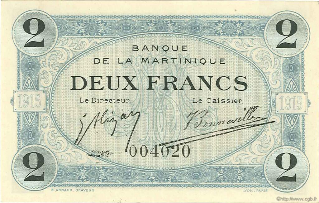 2 Francs MARTINIQUE  1915 P.11 VZ+