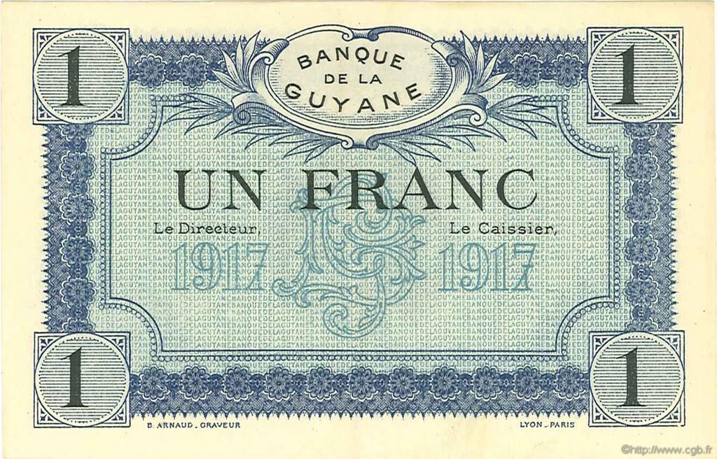 1 Franc FRENCH GUIANA  1917 P.05s AU
