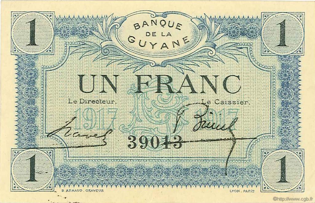 1 Franc FRENCH GUIANA  1917 P.05 AU+