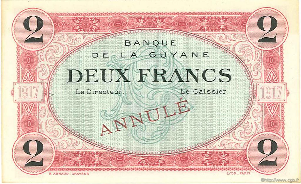 2 Francs Annulé FRENCH GUIANA  1917 P.06s UNC-