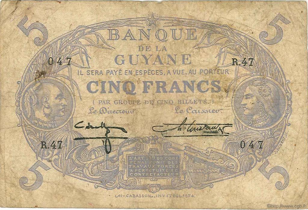 5 Francs Cabasson bleu FRENCH GUIANA  1944 P.01d RC