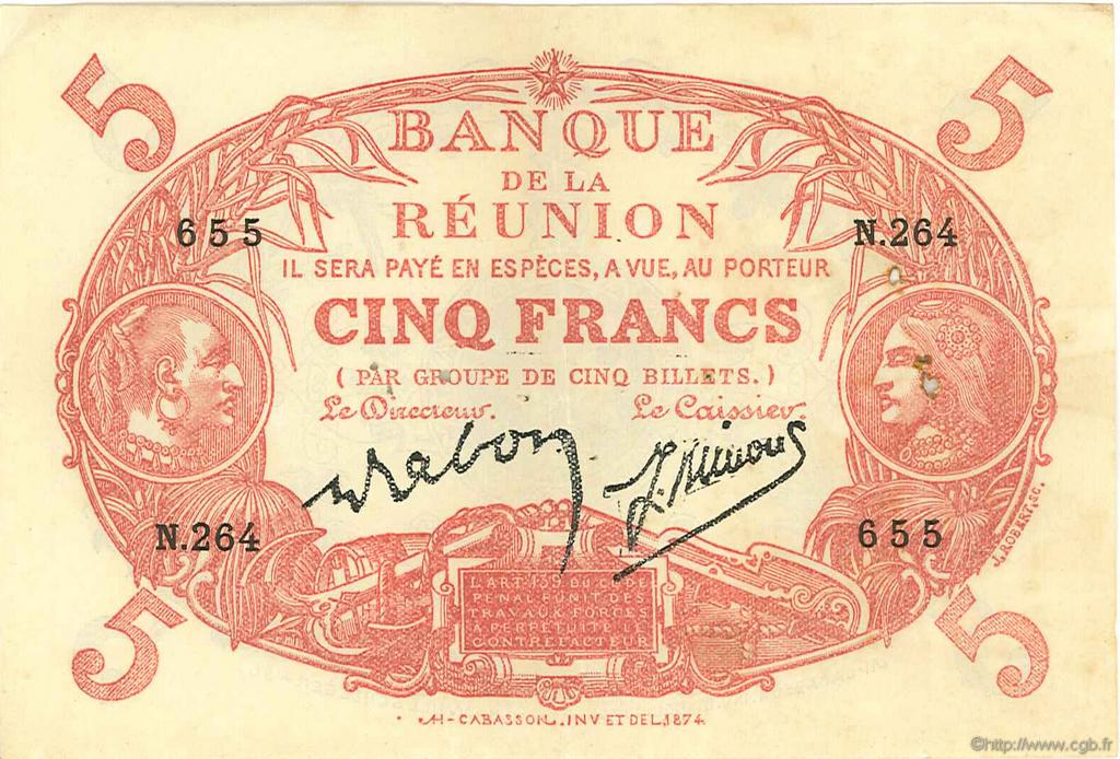 5 Francs Cabasson rouge REUNION  1944 P.14 VF