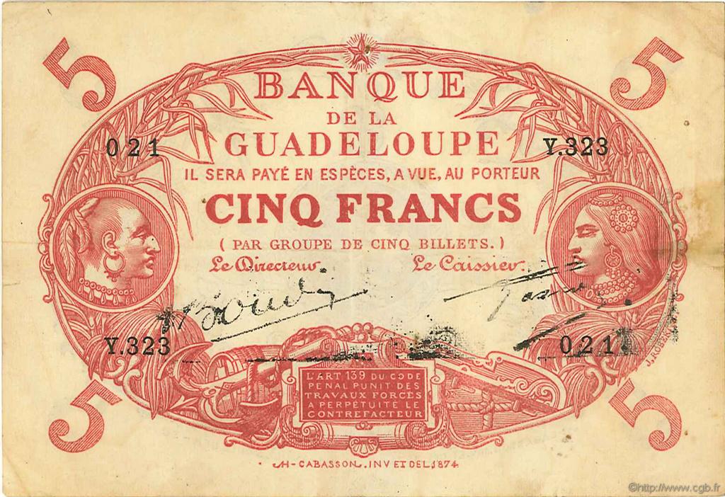 5 Francs Cabasson rouge GUADELOUPE  1945 P.07e MBC
