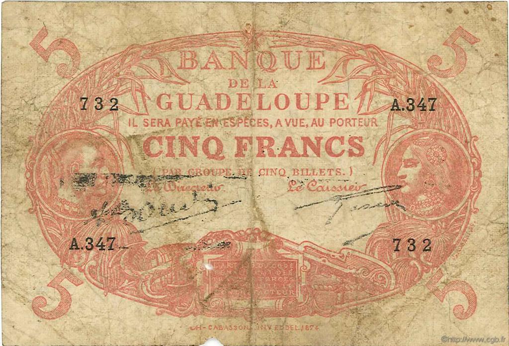 5 Francs Cabasson rouge GUADELOUPE  1945 P.07e fS