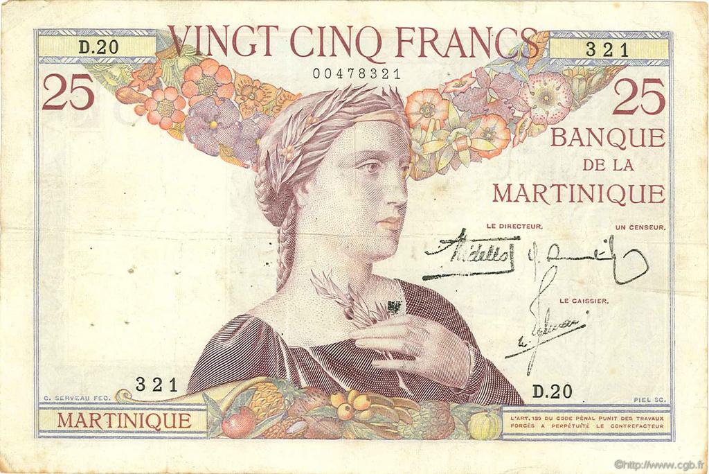 25 Francs MARTINIQUE  1934 P.12 VF