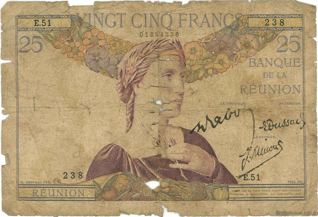 25 Francs REUNION ISLAND  1944 P.23 P