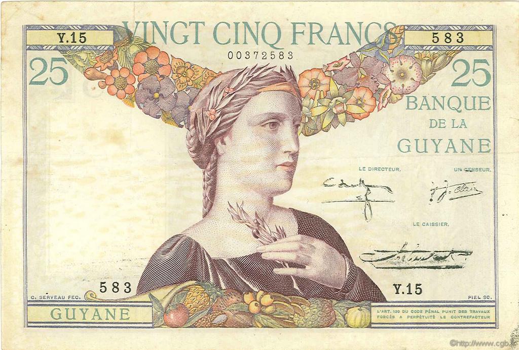 25 Francs FRENCH GUIANA  1942 P.07 MBC