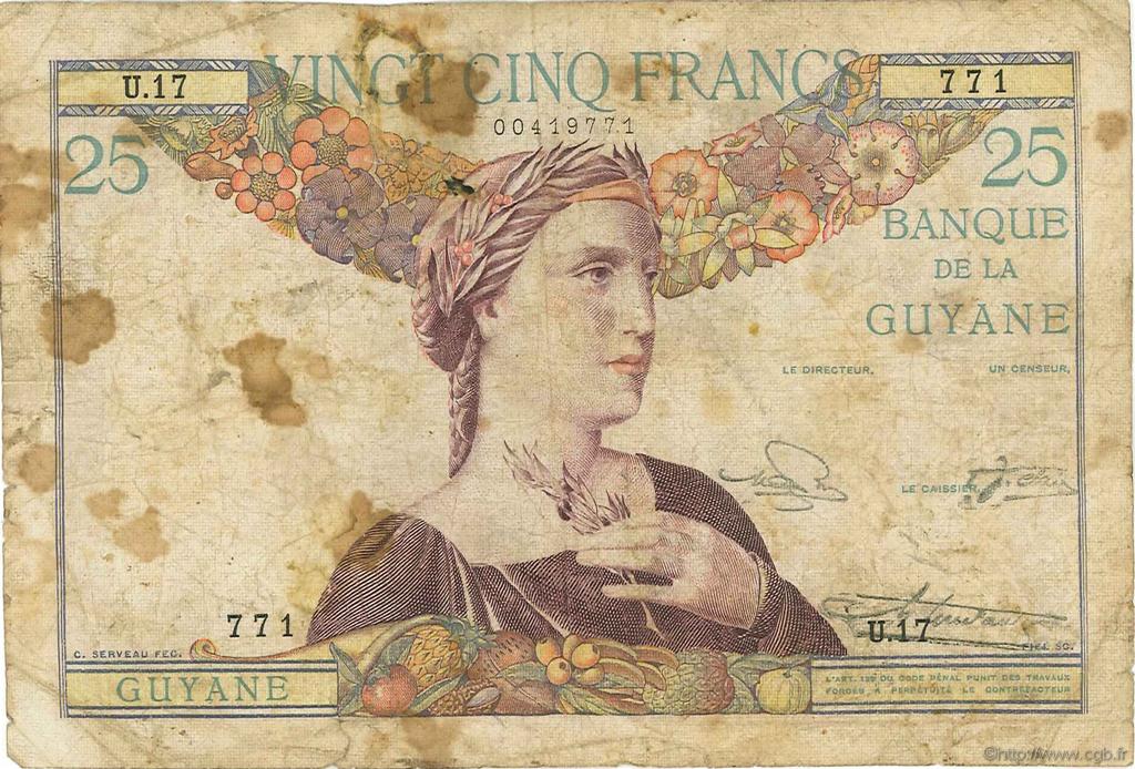 25 Francs FRENCH GUIANA  1945 P.07 B
