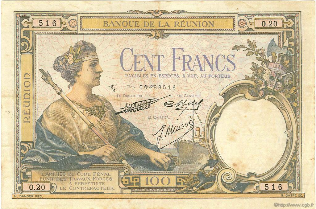 100 Francs REUNION  1937 P.24 F - VF
