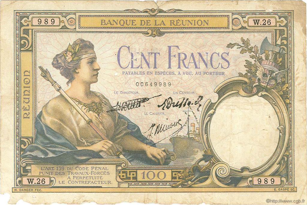 100 Francs REUNION  1940 P.24 VG