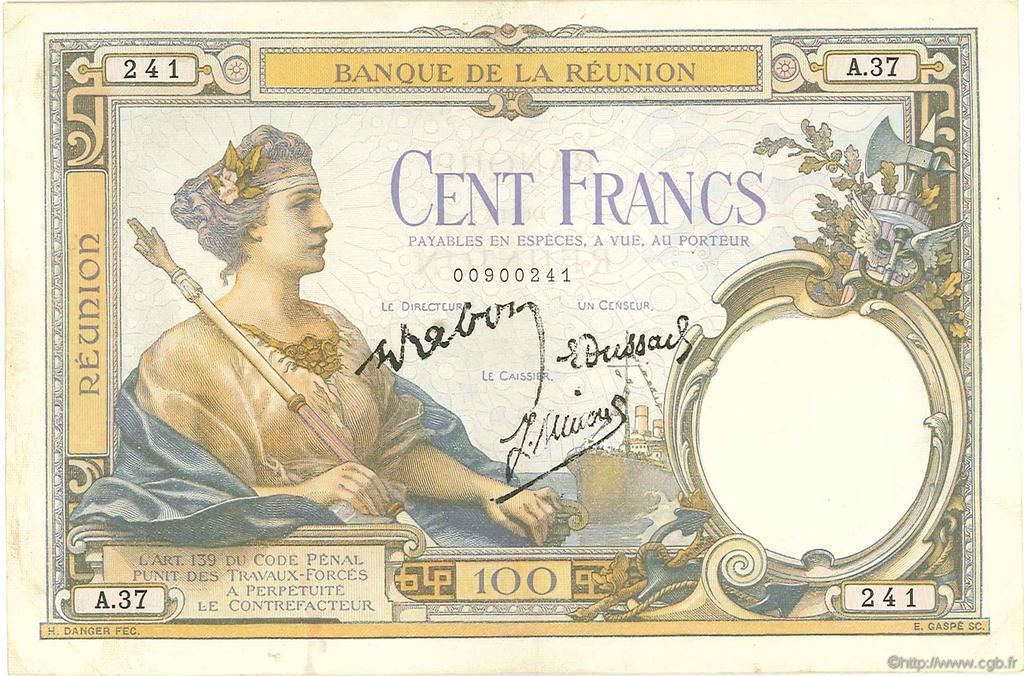 100 Francs REUNION ISLAND  1944 P.24 VF