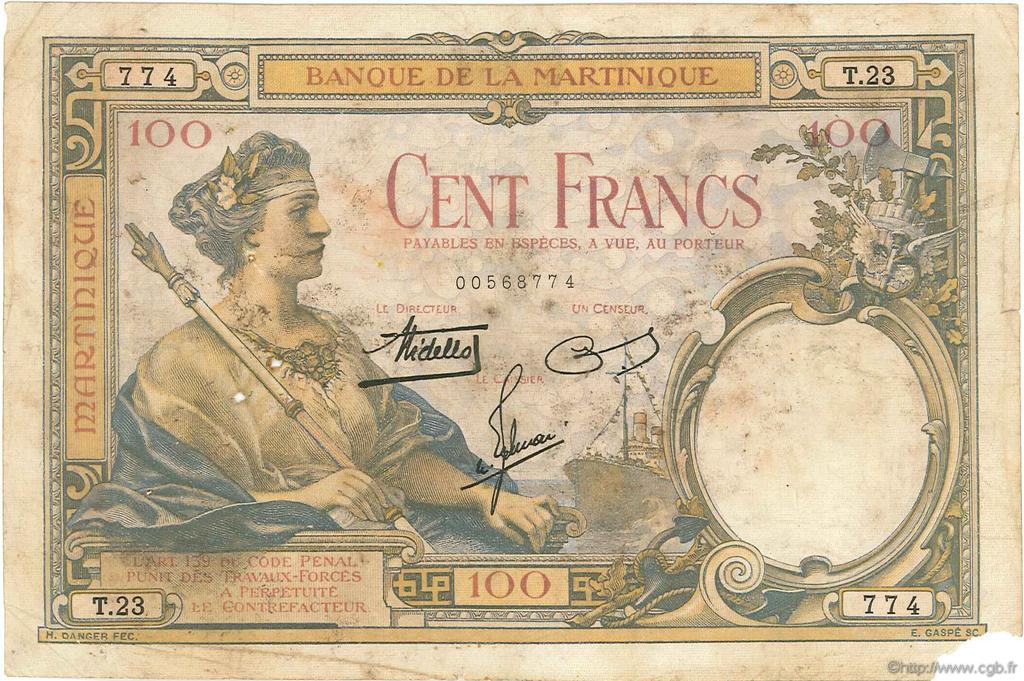 100 Francs MARTINIQUE  1938 P.13 RC+