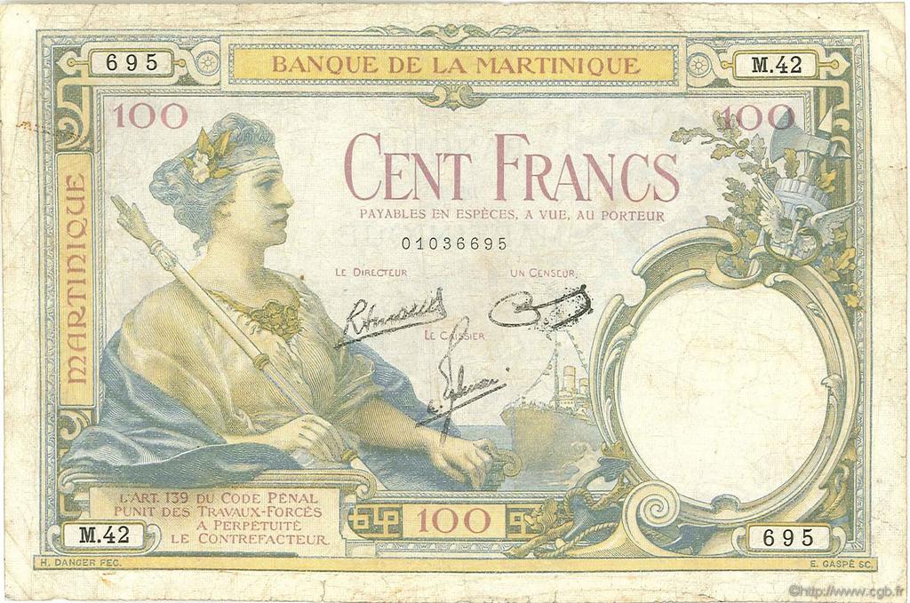 100 Francs MARTINIQUE  1945 P.13 q.MB