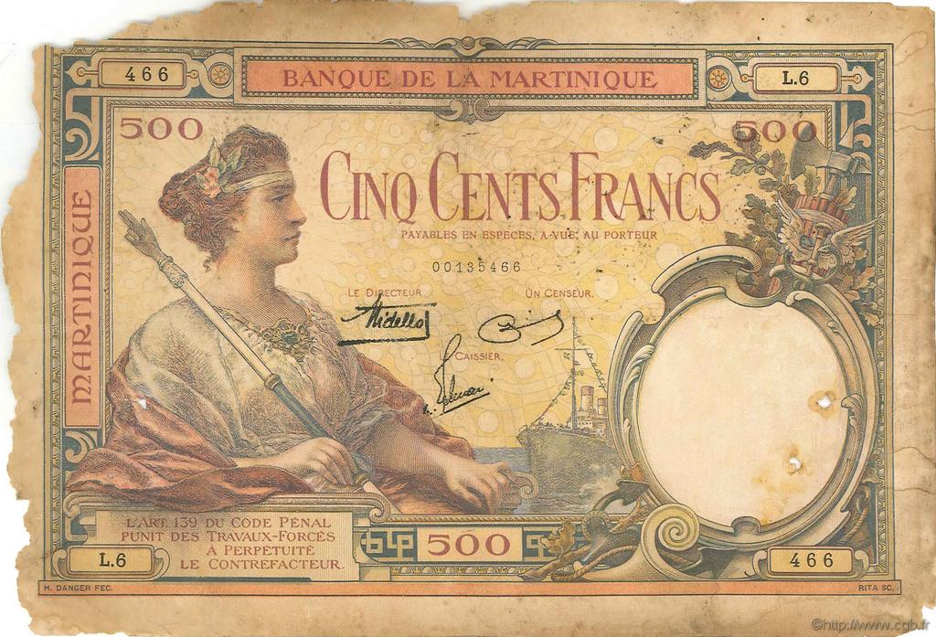 500 Francs MARTINIQUE  1938 P.14 P