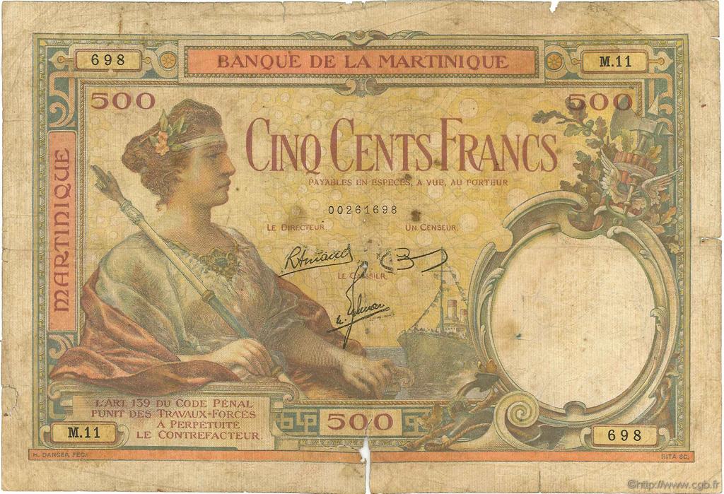 500 Francs MARTINIQUE  1945 P.14 SGE