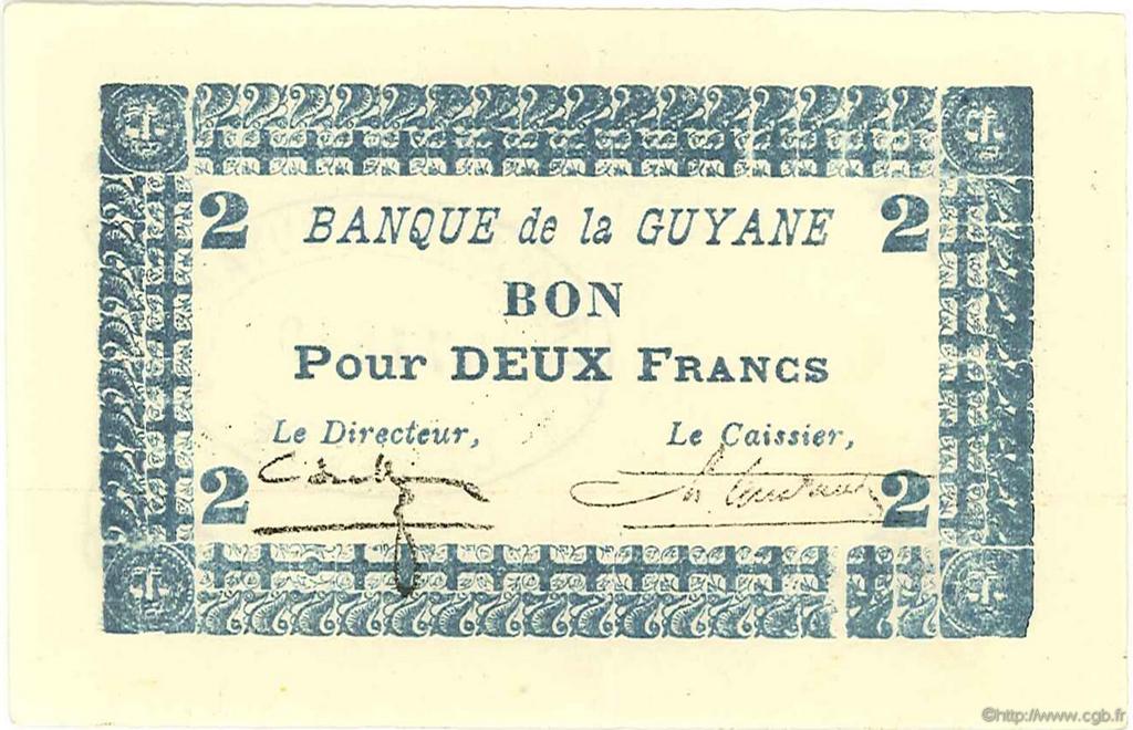 2 Francs FRENCH GUIANA  1945 P.11C q.AU