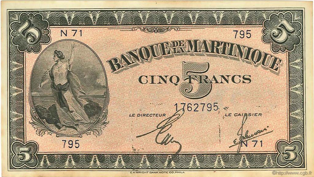 5 Francs MARTINIQUE  1942 P.16b VZ+