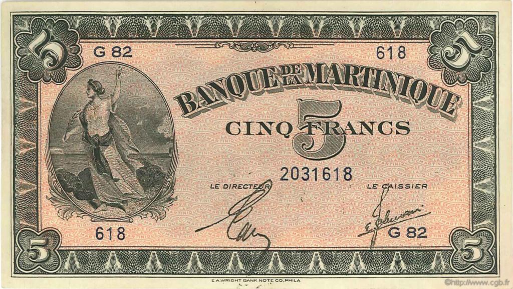 5 Francs MARTINIQUE  1942 P.16b VZ