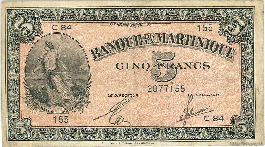 5 Francs MARTINIQUE  1942 P.16b BC
